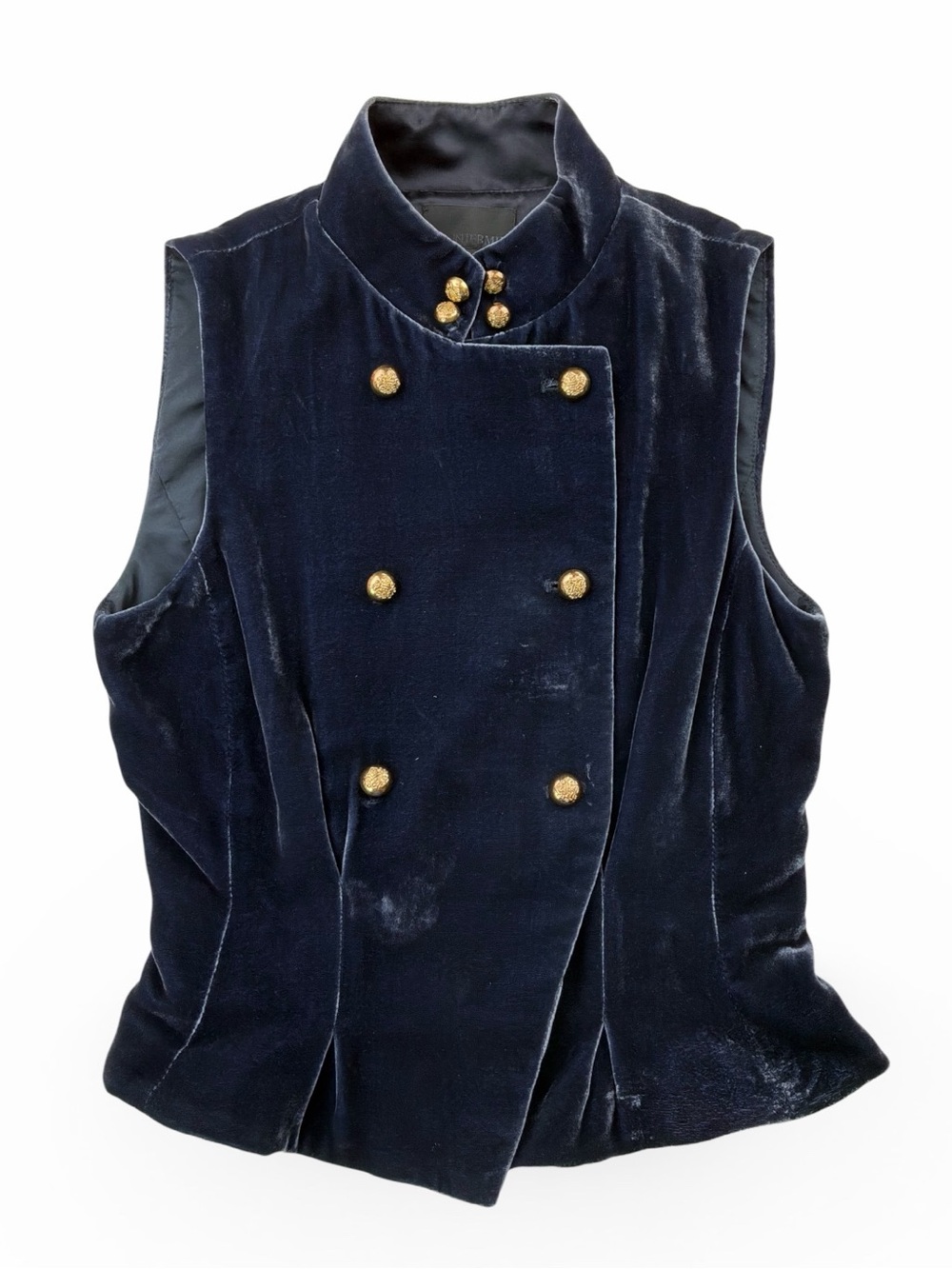 Intermix Navy Velvet Double-Breasted Sleeveless Vest with Gold Buttons Small